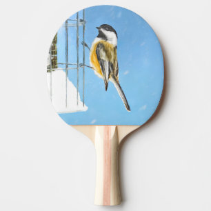 Chickadee on feeder Painting - Original Bird Art Tafeltennisbatje
