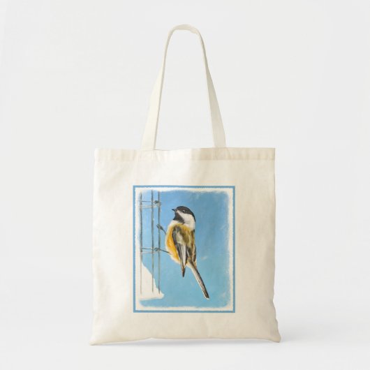 Chickadee on feeder Painting - Original Bird Art Tote Bag (Voorkant)