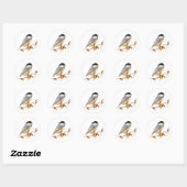 Chickadee on Jeweled Leaves Ronde Sticker (Vel)