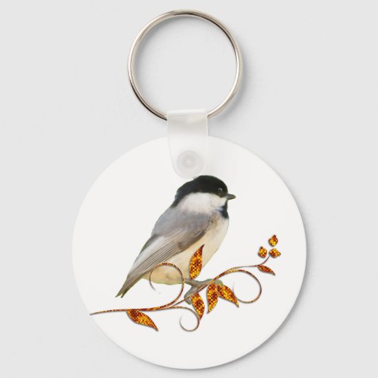 Chickadee on Jeweled Leaves Sleutelhanger (Voorkant)