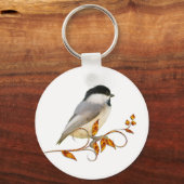 Chickadee on Jeweled Leaves Sleutelhanger (Voorkant)