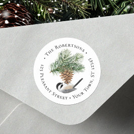 Chickadee on Pinecone Return Address Label