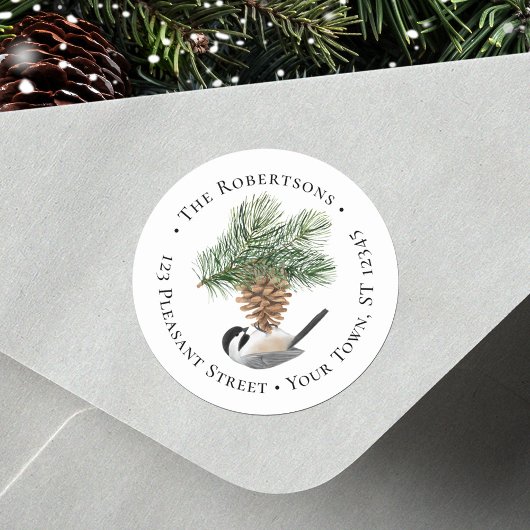 Chickadee on Pinecone Return Address Label