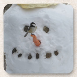 Chickadee on Snowman Carrot Nose Bier Onderzetter
