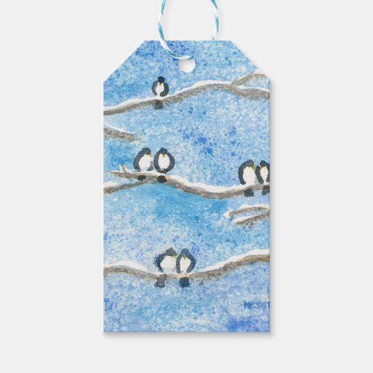Chickadee on Tree Branches in Winter Snow Cadeaulabel (Voorkant)
