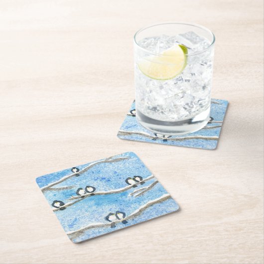 Chickadee on Tree Branches in Winter Snow Gift Ta Kartonnen Onderzetters (Insitu)