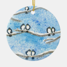 Chickadee on Tree Branches in Winter Snow Gift Ta Keramisch Ornament