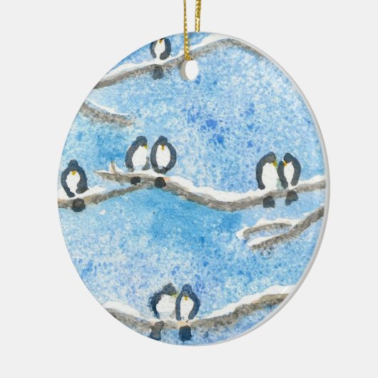 Chickadee on Tree Branches in Winter Snow Gift Ta Keramisch Ornament (Links)