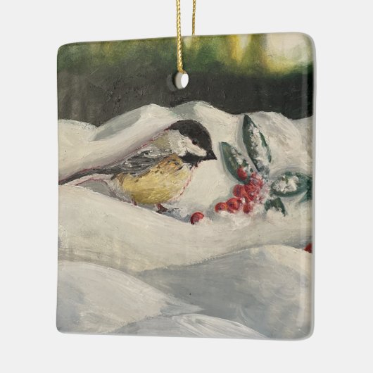 Chickadee on Winter Snow with Mistle-Toe Keramisch Ornament (Links)