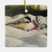 Chickadee on Winter Snow with Mistle-Toe Keramisch Ornament (Voorkant)
