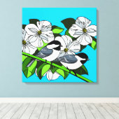 Chickadee onder Dogwood Flowers Canvas Afdruk (Insitu (Houten vloer))