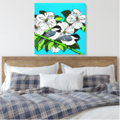 Chickadee onder Dogwood Flowers Canvas Afdruk (Insitu (Slaapkamer))