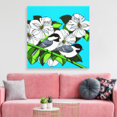 Chickadee onder Dogwood Flowers Canvas Afdruk (Insitu (Woonkamer))