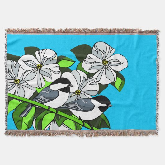 Chickadee onder Dogwood Flowers Deken (Voorkant)