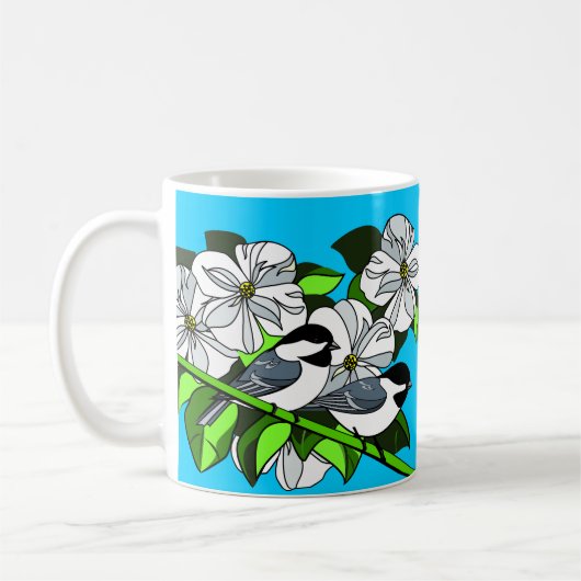 Chickadee onder Dogwood Flowers Koffiemok (Links)