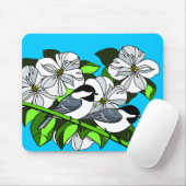 Chickadee onder Dogwood Flowers Muismat (Met muis)