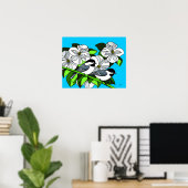 Chickadee onder Dogwood Flowers Poster (Thuiskantoor)