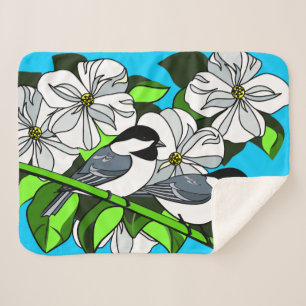 Chickadee onder Dogwood Flowers Sherpa Deken
