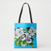 Chickadee onder Dogwood Flowers Tote Bag (Voorkant)