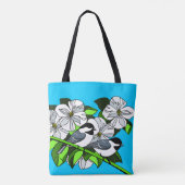 Chickadee onder Dogwood Flowers Tote Bag (Achterkant)