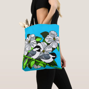 Chickadee onder Dogwood Flowers Tote Bag