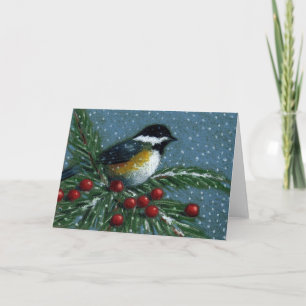 CHICKADEE OP SNOWY PINE BRANCH FEESTDAGEN KAART