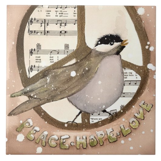 Chickadee Peace, Love, Hope Ceramic Kitchen Tile Tegeltje (Voorkant)