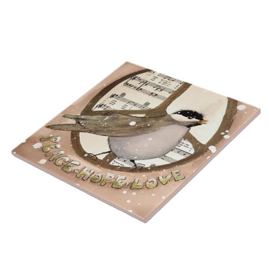 Chickadee Peace, Love, Hope Ceramic Kitchen Tile Tegeltje (Zijkant)