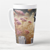 Chickadee Perched op het hek Latte Mok (Linkerhoek)