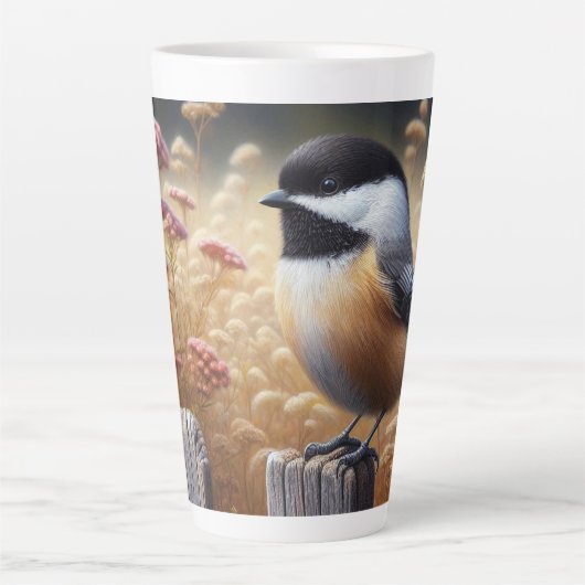 Chickadee Perched op het hek Latte Mok (Voorkant)