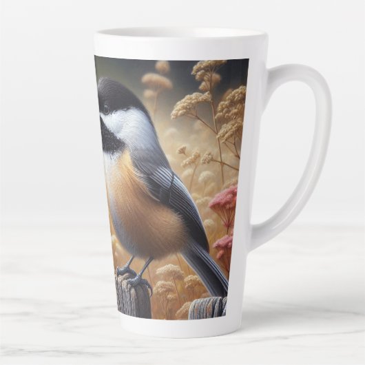 Chickadee Perched op het hek Latte Mok (Rechts)