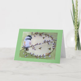 Chickadee, Pussy Willow Folded Announcement Kaart