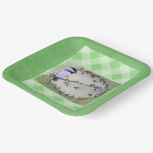 Chickadee Pussy Willows bijen Papieren Bordje (Gebogen)