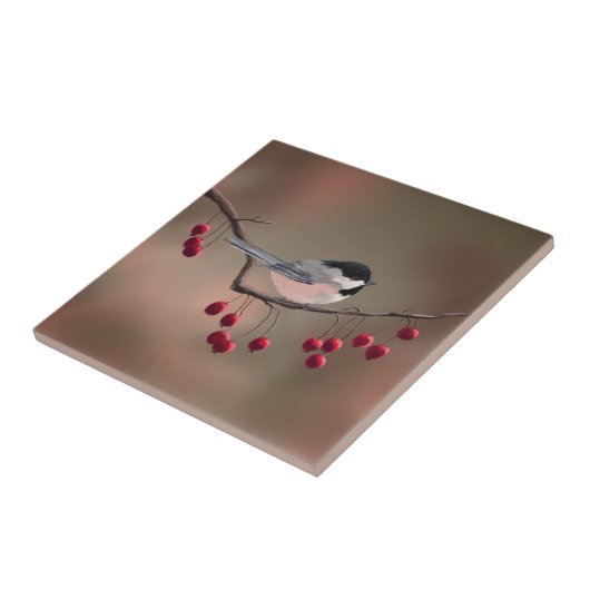 CHICKADEE & RED BERRIES 2 van SHARON SHARPE Tegeltje (Zijkant)