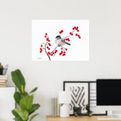 CHICKADEE & RED BERRIES by SHARON SHARPE Poster (Thuiskantoor)
