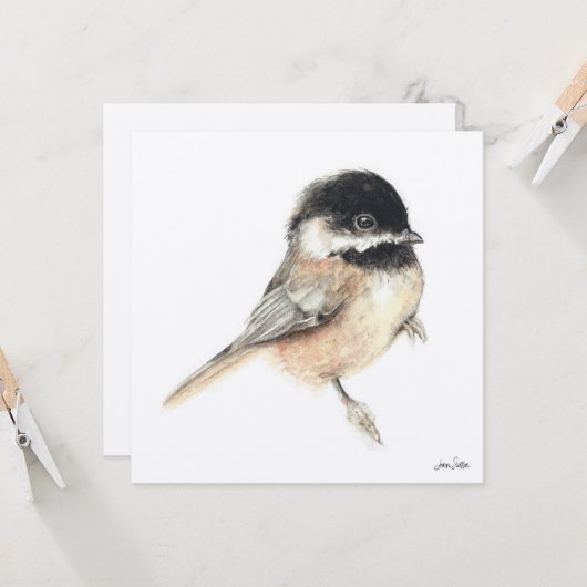 Chickadee Schilderen Waterverf Kaart (Voorkant / Achterkant in situ)