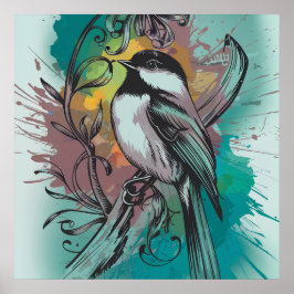 Chickadee Serenade - Blauwgroen Poster