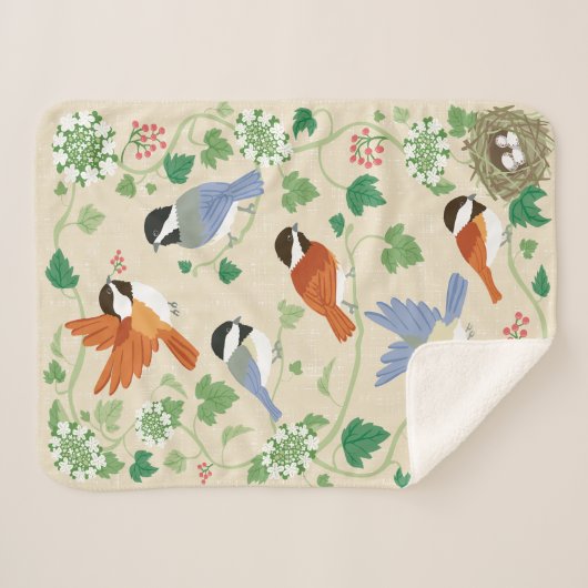 Chickadee Song Beige Sherpa Blanket Deken (Voorkant (horizontaal))
