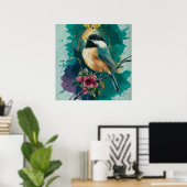 Chickadee Splendor - Blauwgroen Poster (Thuiskantoor)