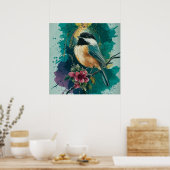 Chickadee Splendor - Blauwgroen Poster (Keuken)