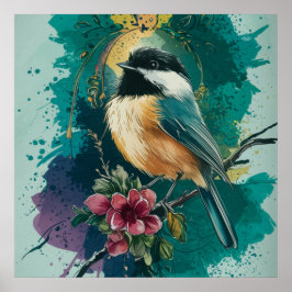 Chickadee Splendor - Blauwgroen Poster