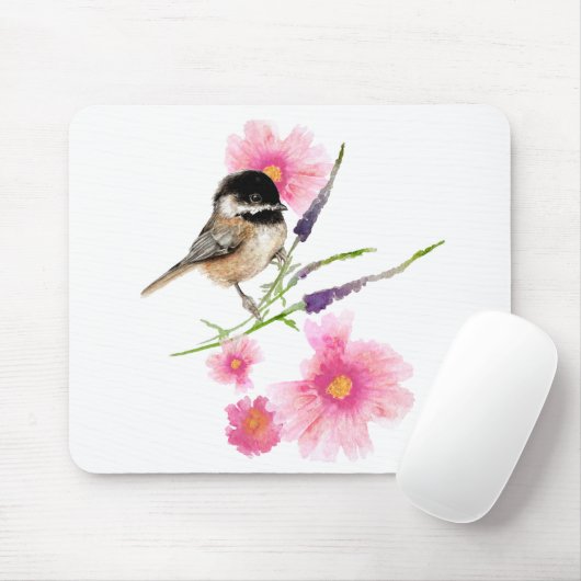 Chickadee Sweet Cute Black Capped Waterverf Art Muismat (Met muis)