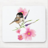 Chickadee Sweet Cute Black Capped Waterverf Art Muismat (Voorkant)