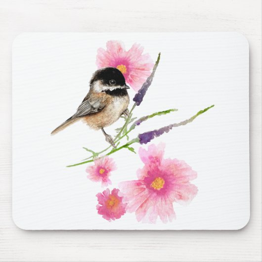 Chickadee Sweet Cute Black Capped Waterverf Art Muismat (Voorkant)