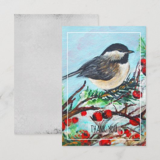 Chickadee-Sweet Winter Black-Capped Bird Bedankkaart (Voorkant / Achterkant)