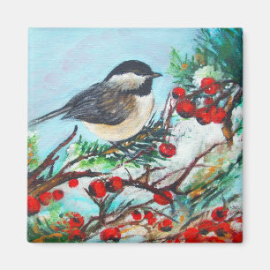 Chickadee-Sweet Winter Black Capped Chickadee Bird Magneet