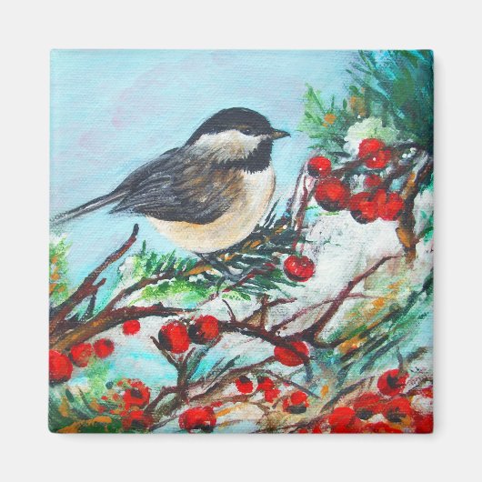 Chickadee-Sweet Winter Black Capped Chickadee Bird Magneet (Voorkant)