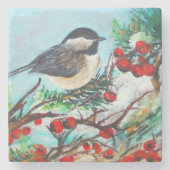 Chickadee-Sweet Winter Black Capped Chickadee Bird Stenen Onderzetter (Voorkant)