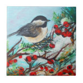 Chickadee-Sweet Winter Black Capped Chickadee Bird Tegeltje (Voorkant)