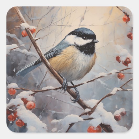 Chickadee Vierkante Sticker (Voorkant)